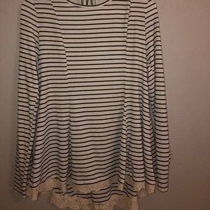 white and black striped blouse